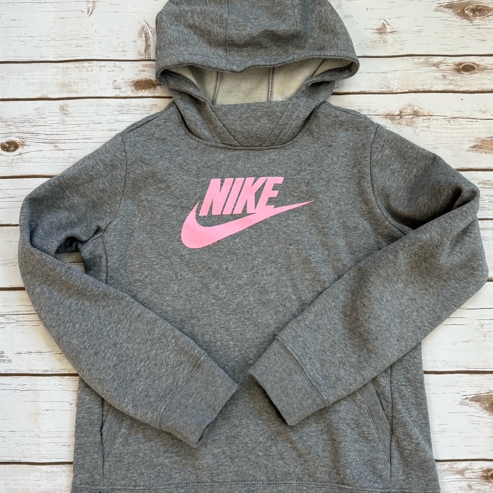 Nike Kids Hoodie in Gray with Pink Logo XL